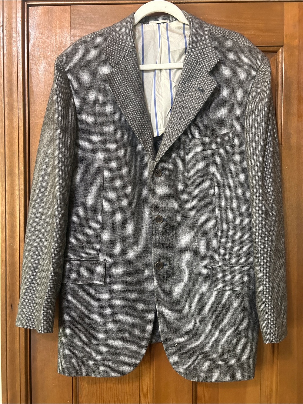 Kiton Napoli 100% Cashmere Blazer Size 52 Gray Textured 3-Button Luxury Italy